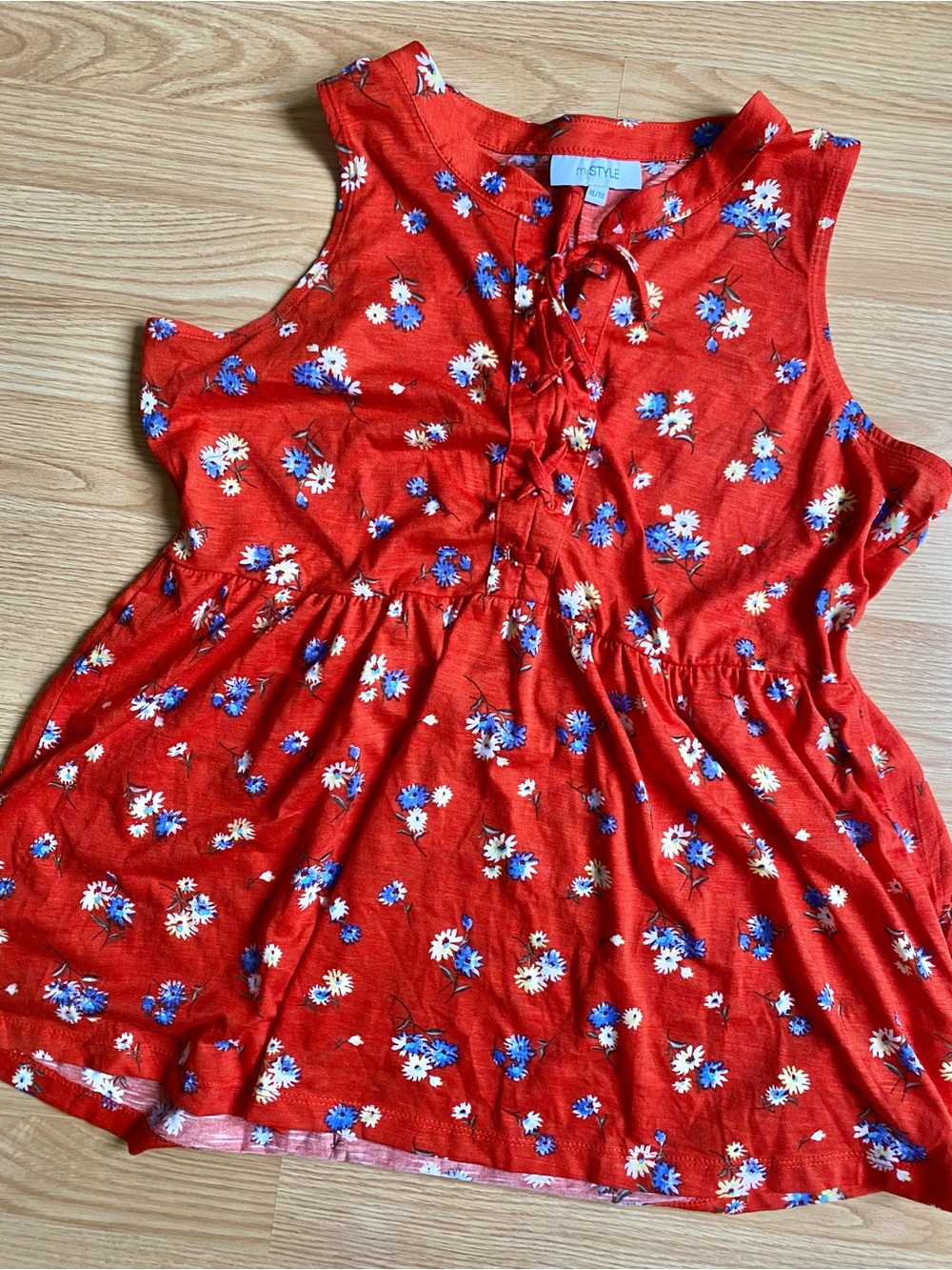 Red Floral Tie-Front Sleeveless Top